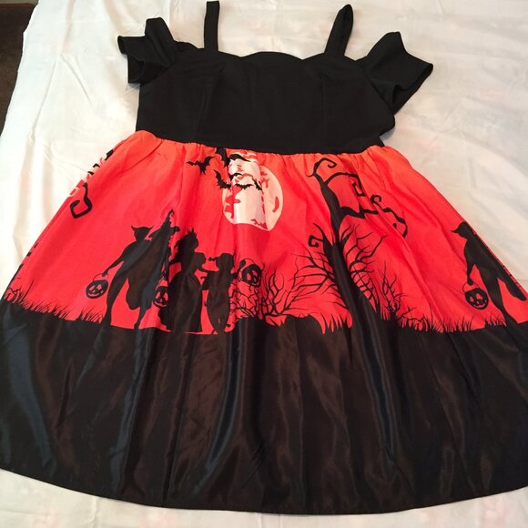 Rosegal Halloween Cold Shoulder Trick or Treaters Moon Bats Dress Size 1X NWT  M - Picture 1 of 13